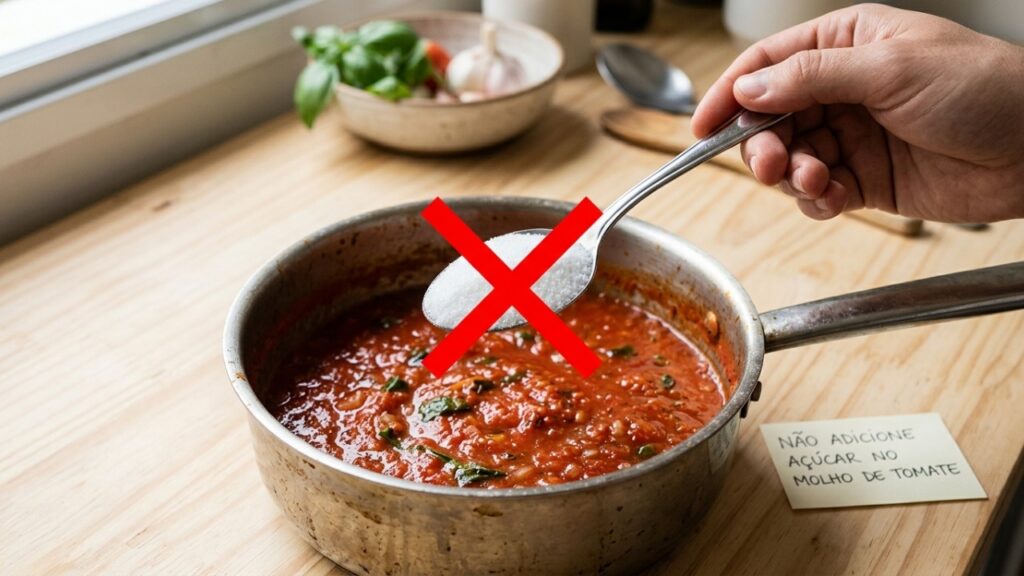 Técnicas culinárias permitem extrair a doçura natural dos ingredientes para um molho de tomate autêntico. – Imagem gerada por IA