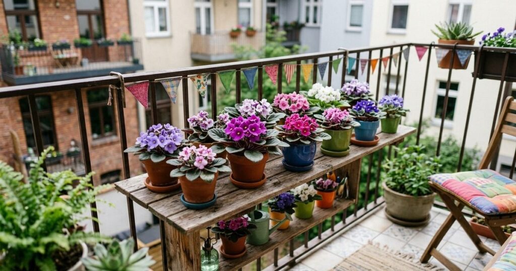 Descubra como cultivar violetas vibrantes em espaços reduzidos com cuidados simples. – Imagem gerada por IA