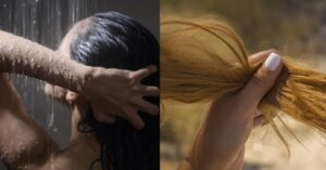 Mulher no chuveiro / Cabelo ressecado - Foto Ilustrativa