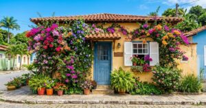 O segredo para uma floração abundante e vibrante da primavera exige sol pleno e podas regulares. – Imagem gerada por IA