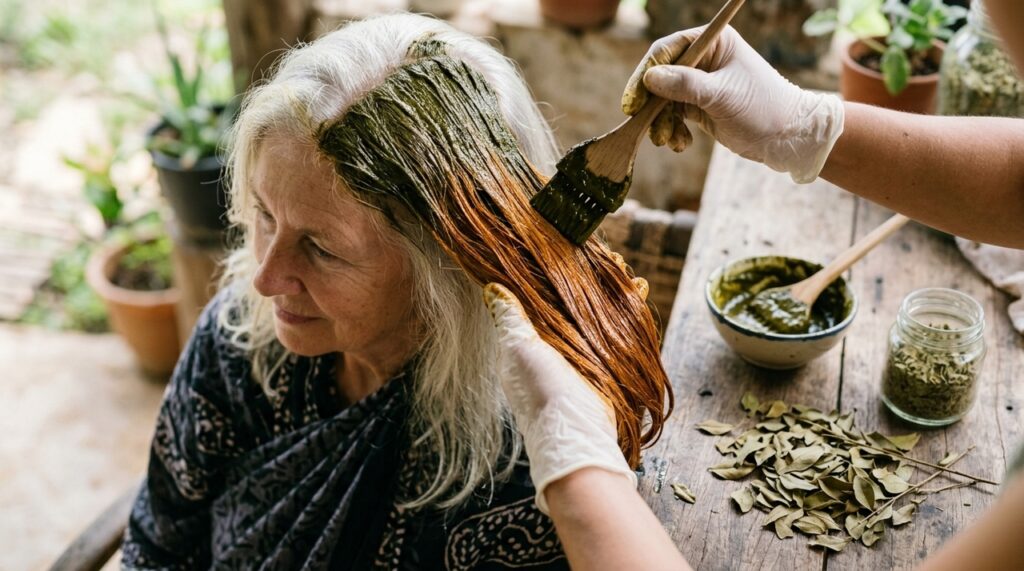 Cabelos brancos ganham vida: a henna como alternativa natural para colorir com brilho e maciez
