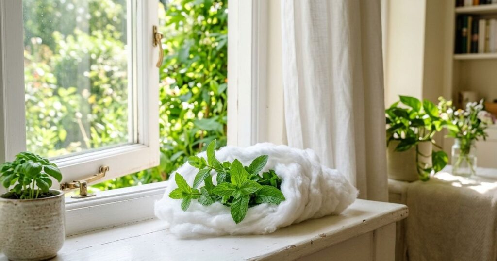 O truque tradicional com algodão e hortelã fresca perfuma e renova os ambientes da casa de forma natural. – Imagem gerada por IA