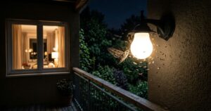 Ajustar a iluminação das residências é fundamental para proteger os polinizadores noturnos e preservar a biodiversidade local. – Imagem gerada por IA