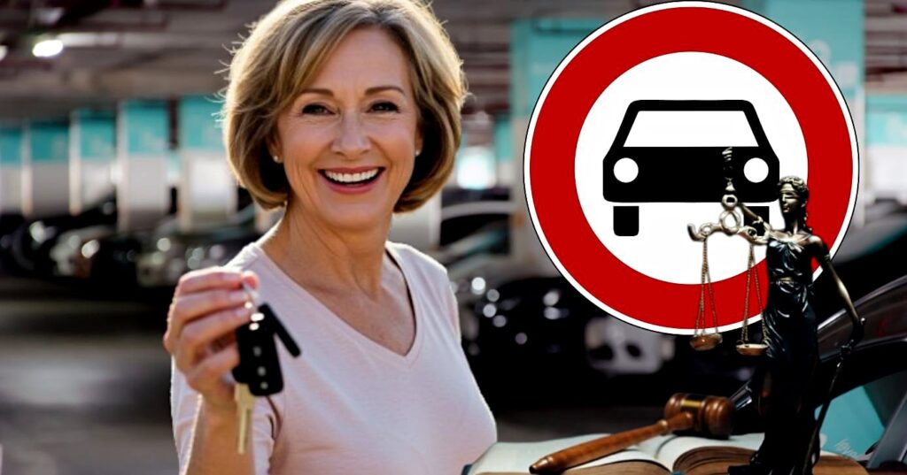 Ilustração de idosa em estacionamento (Foto Reprodução/Montagem/Lennita/Canva/Tv Foco)