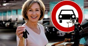 Ilustração de idosa em estacionamento (Foto Reprodução/Montagem/Lennita/Canva/Tv Foco)