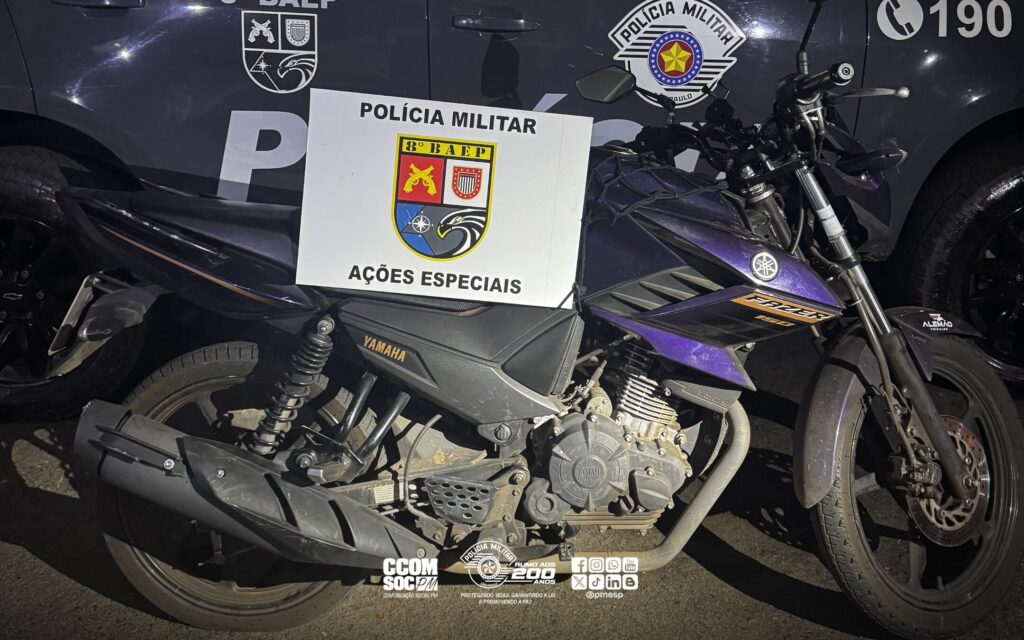 Motocicleta roubada é recuperada pelo BAEP poucas horas após crime em Presidente Prudente