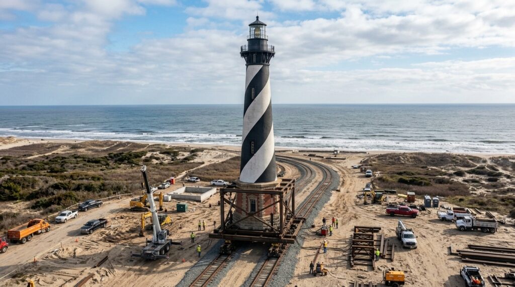 A engenharia que salvou o Farol do Cabo Hatteras: uma mudança de 880 metros