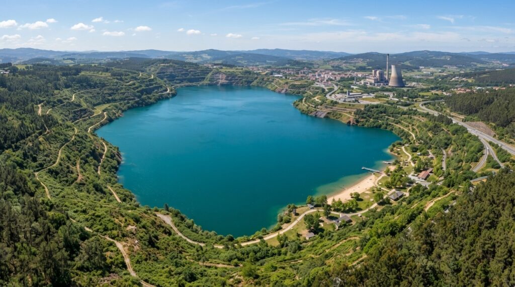 A impressionante conversão de uma mina de carvão espanhola em um vasto lago artificial