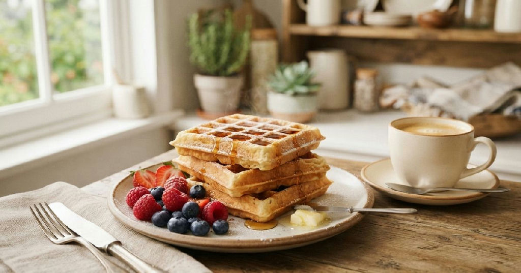 Café da manhã prático: como preparar waffles caseiros com apenas uma xícara de farinha