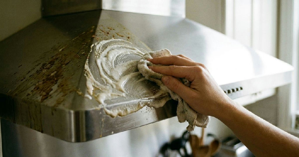 Como remover gordura da coifa usando uma mistura simples de detergente e bicarbonato