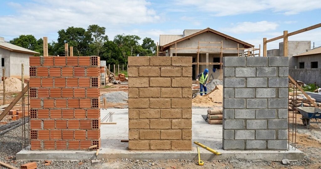 Construção residencial: comparativo entre tijolo cerâmico, solo-cimento e bloco de concreto
