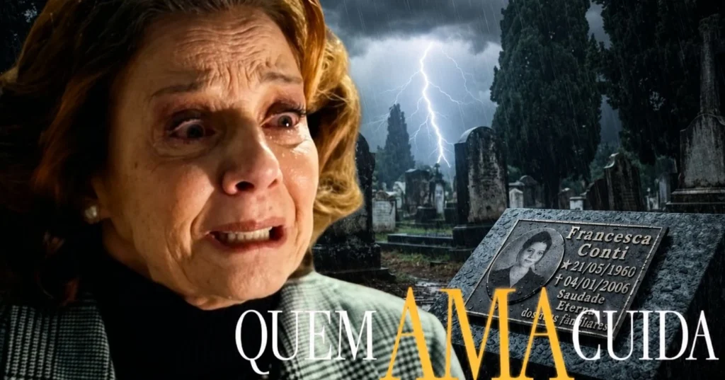 Diná entra em desespero ao visitar túmulo de Francesca em Quem Ama Cuida