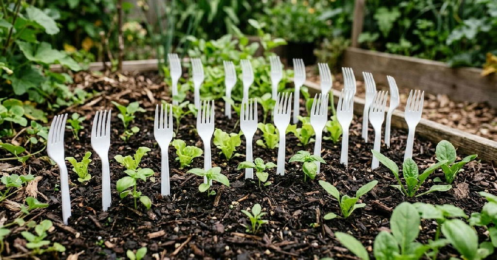 Garfos de plástico no jardim: entenda a estratégia inusitada para proteger suas plantas