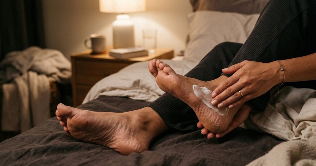 Hidratação noturna dos pés: como usar creme e meias para renovar a pele