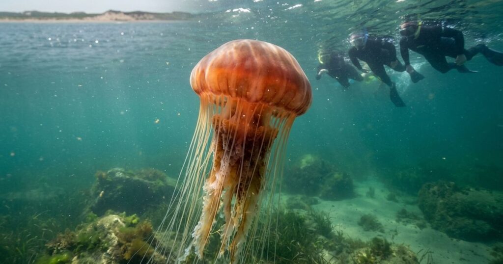 Invasão de águas-vivas gigantes alerta banhistas no litoral de Cape Cod