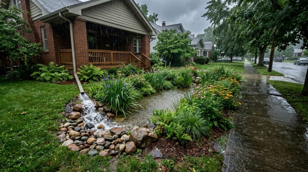 Jardim de chuva transforma quintal em solução para enxurradas urbanas