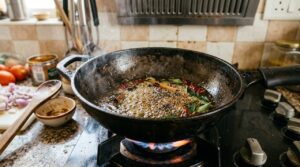 Para o curry perfeito, chefs indianos exigem tostar especiarias em óleo quente antes do líquido