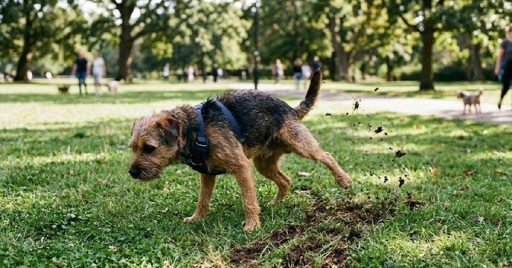 Por que cães chutam a grama após evacuar? Entenda o comportamento de marcação territorial