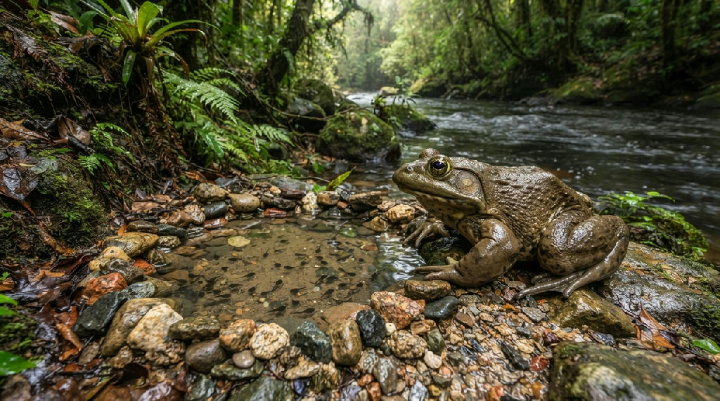 Engenharia natural: a rã-golias constrói piscinas para proteger seus filhotes