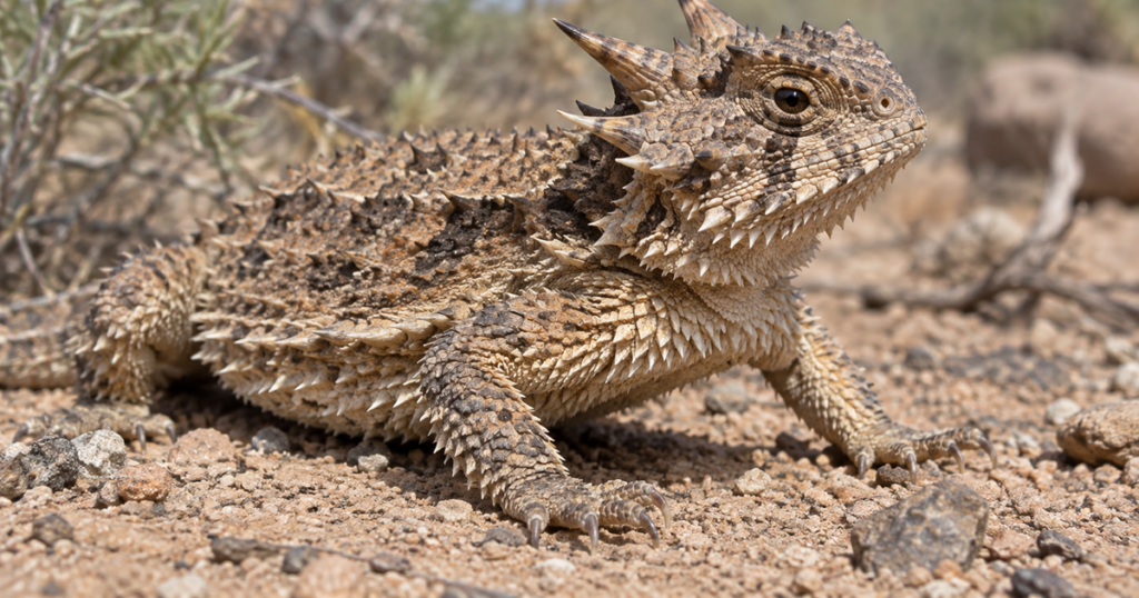 Lagarto de chifres expele sangue pelos olhos em defesa surpreendente contra predadores