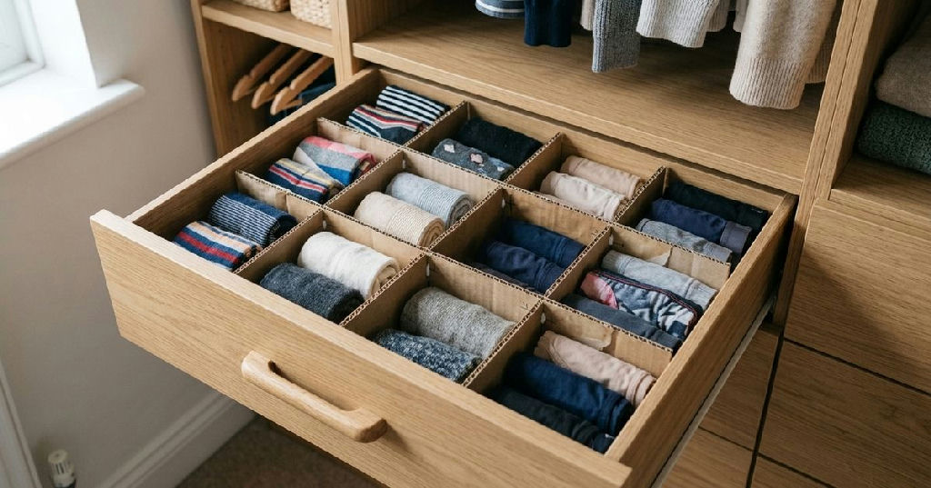 Organização finlandesa: como caixas de papelão transformam seu guarda-roupa com criatividade e economia