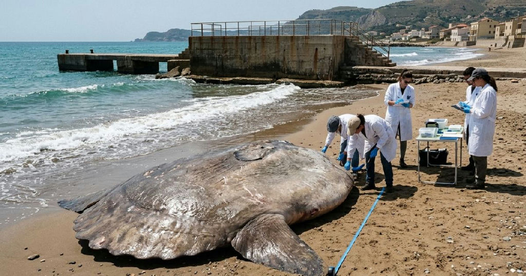 Peixe gigante de 2,5 metros é encontrado em praia italiana e mobiliza cientistas