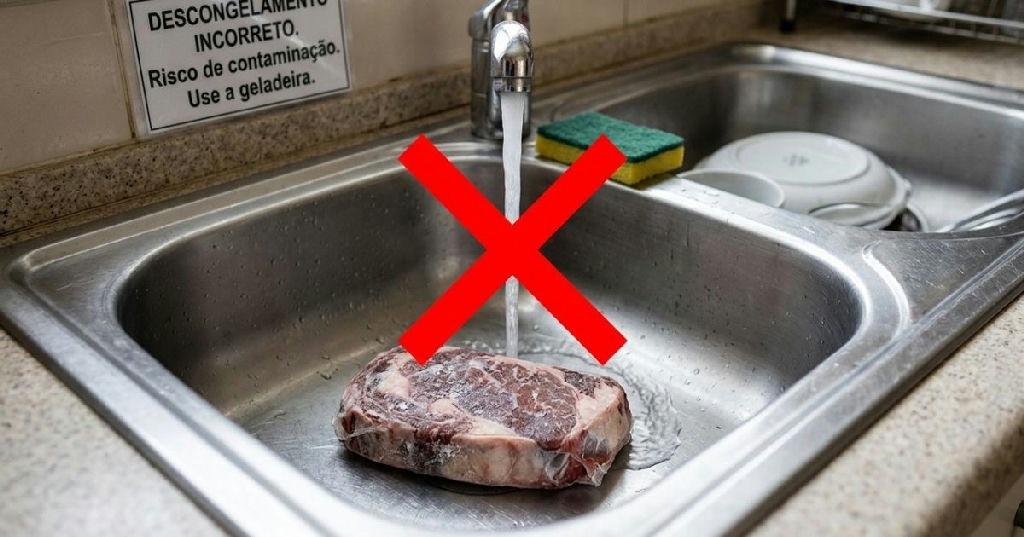 Por que descongelar carne sob água corrente é um erro que compromete sua saúde