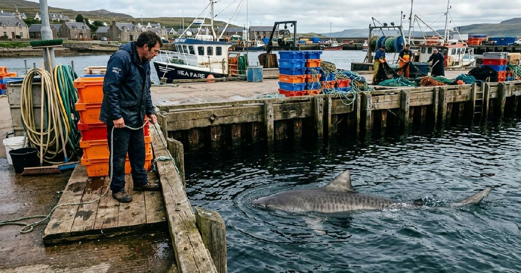 Presença constante de tubarão em porto força mudança em rotina de descarte de peixes