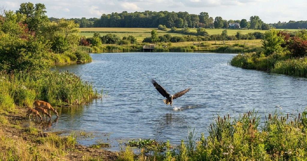 Projeto de lago artificial transforma antiga área agrícola em refúgio de vida selvagem