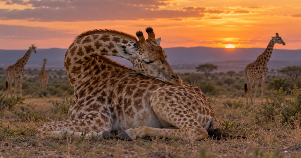 Biólogos explicam os riscos e como funciona o sono das girafas na savana