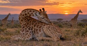 Biólogos explicam os riscos e como funciona o sono das girafas na savana