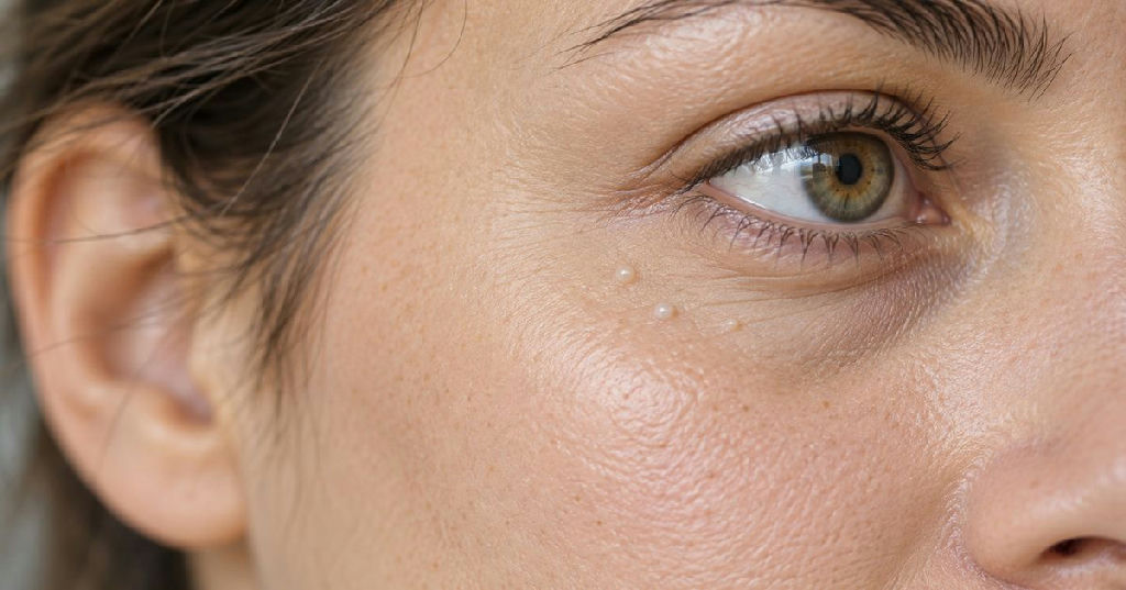 Bolinhas brancas perto dos olhos podem ser mílios e exigem cuidados