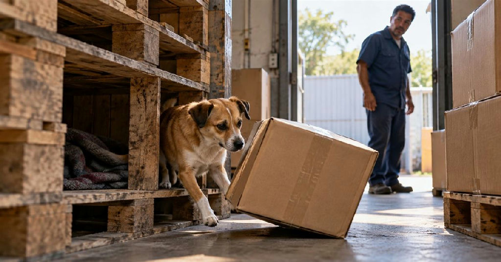 Cachorro em depósito: mistério das caixas deslocadas desvenda abrigo noturno de cão em armazém