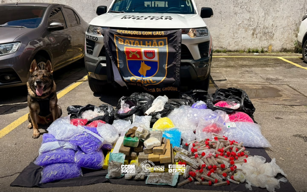 Cão da polícia militar localiza grande quantidade de drogas durante operação em são paulo