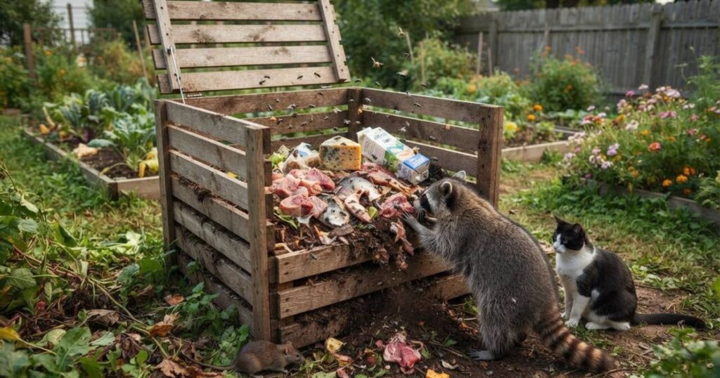 Descarte incorreto de carne, peixe e laticínios na composteira atrai pragas e odores