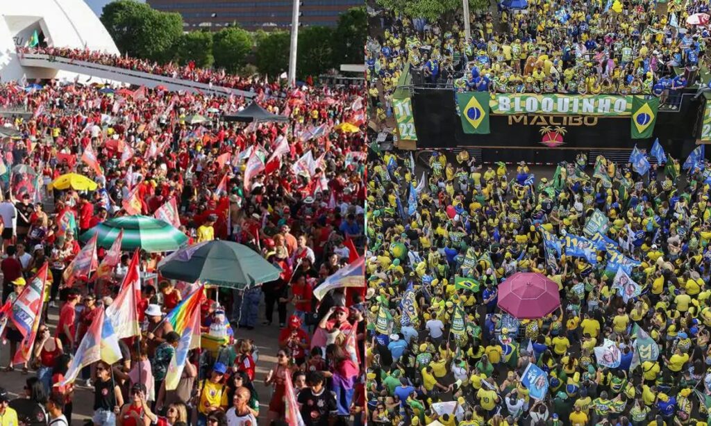 Eleitores de Lula e Flávio realizam atos separados a dois quilômetros em Brasília