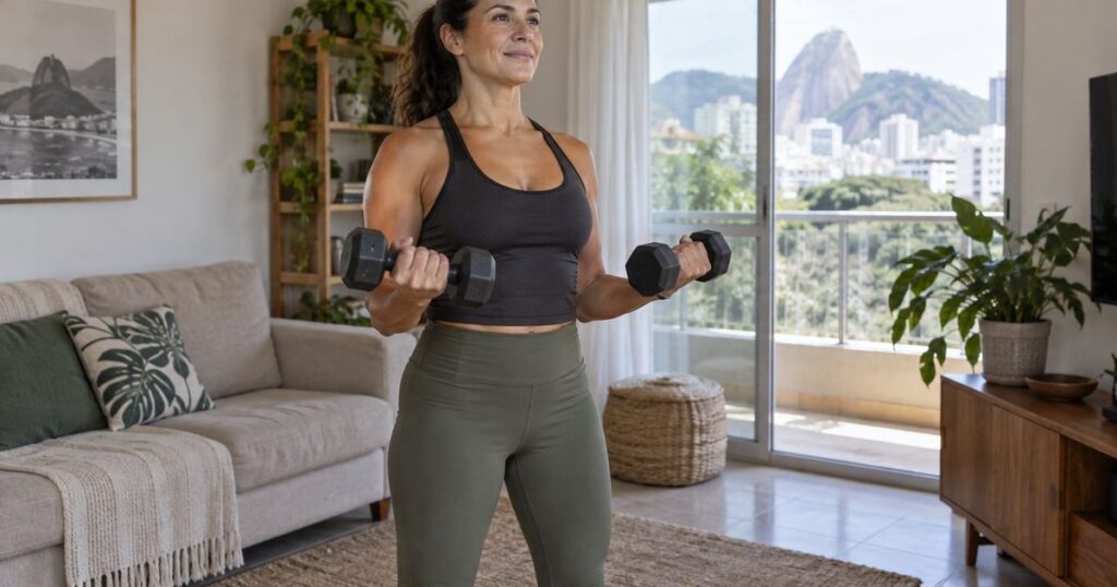 Treino em casa: como fortalecer os braços usando apenas um par de halteres