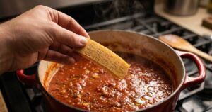 Truque com casca de parmesão transforma molho de tomate caseiro