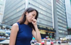 Woman cough at outdoor