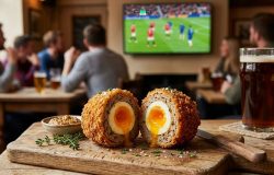 O ovo empanado é a escolha ideal para surpreender os convidados com praticidade e sabor durante a Copa. – Imagem gerada por IA