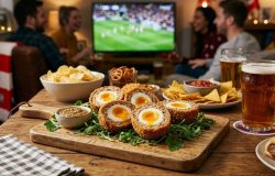 Surpreenda seus convidados com a crocância e o sabor irresistível deste petisco ideal para acompanhar o futebol. – Imagem gerada por IA