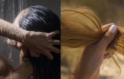 Mulher no chuveiro / Cabelo ressecado - Foto Ilustrativa