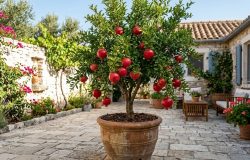 O cultivo de frutíferas em vasos permite ter um pomar produtivo e de baixa manutenção no seu quintal. – Imagem gerada por IA