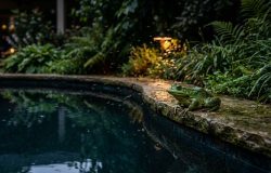 A presença de anfíbios no quintal ajuda naturalmente no controle de mosquitos e pragas. – Imagem gerada por IA