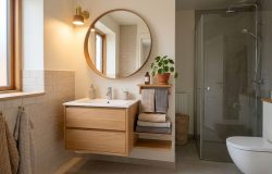 A simplicidade e o uso de elementos naturais criam um ambiente de autocuidado elegante e organizado. – Imagem gerada por IA