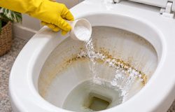 Ordem correta de vinagre e bicarbonato remove manchas amareladas do vaso sanitário