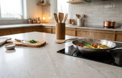 Pedra sinterizada ganha espaço em cozinhas modernas e substitui o mármore